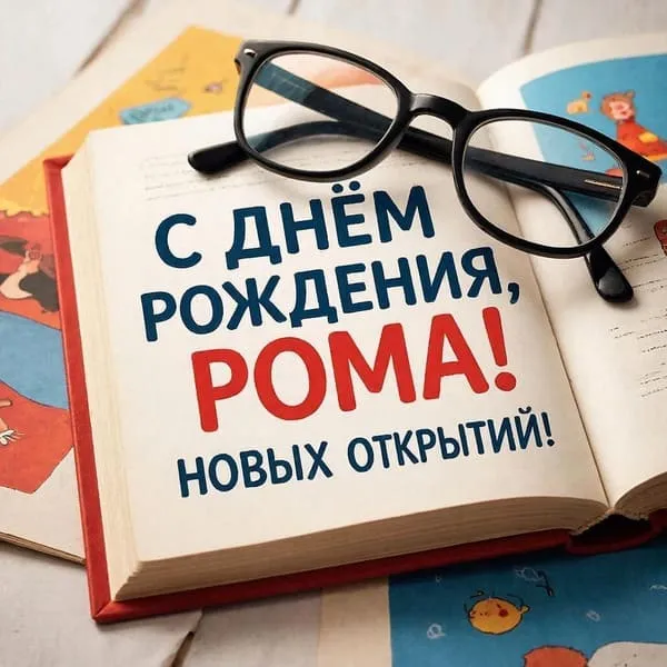 Открытка с днем рождения для Ромочки с музыкальными инструментами, для меломана