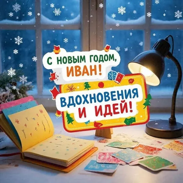 Персональная открытка с Новым годом для Ивана с уютным вечером у камина