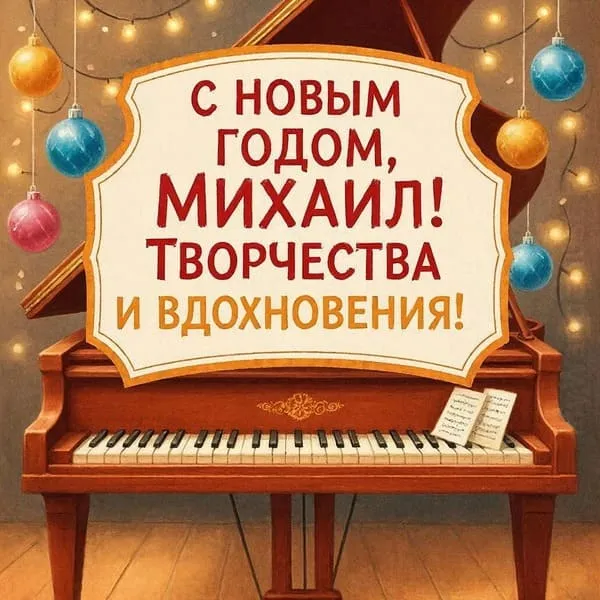 Именная открытка с Новым 2027 годом для Миши с классическим новогодним дизайном