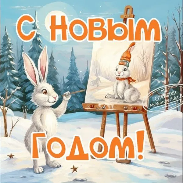 Праздничная открытка с Новым 2027 Годом с воздушными шарами и шампанским